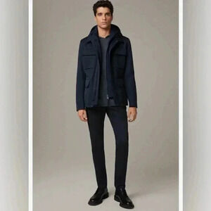 Strellson field navy casual utility blue snap  button long sleeve nylon jacket M